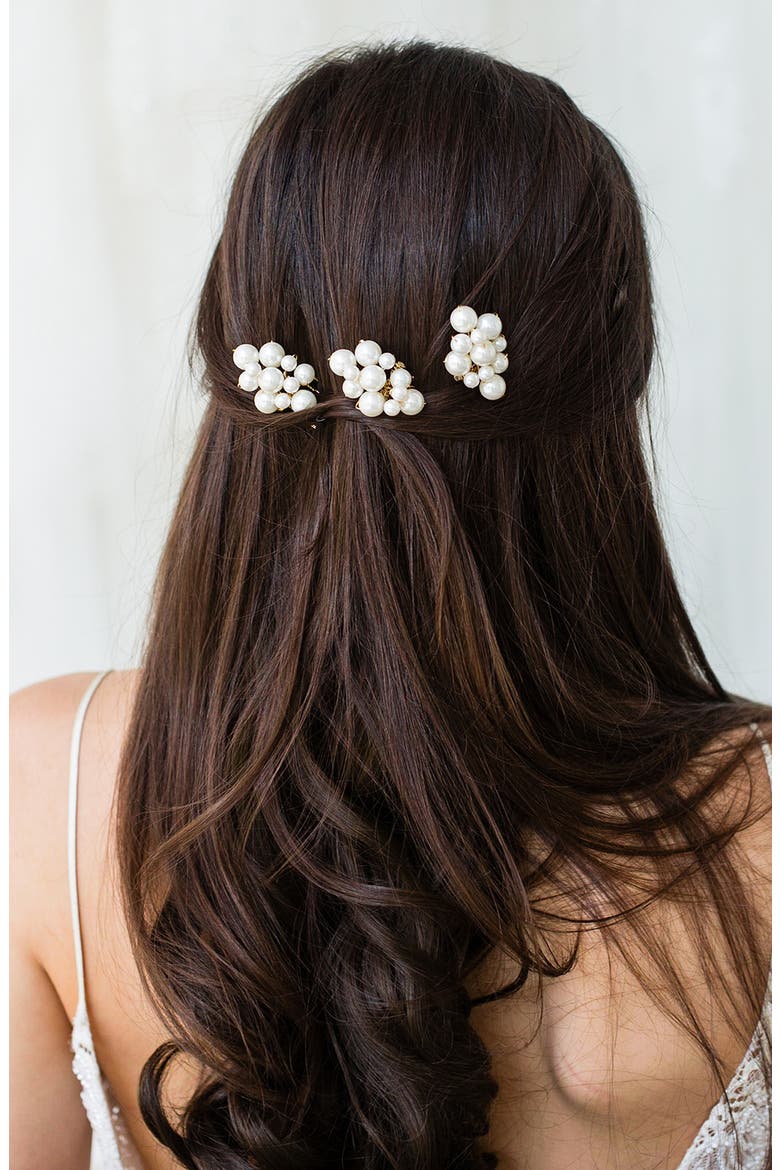 Ataya Set of 3 Faux Pearl Hair Combs (Nordstrom Exclusive), Main, color, GOLD