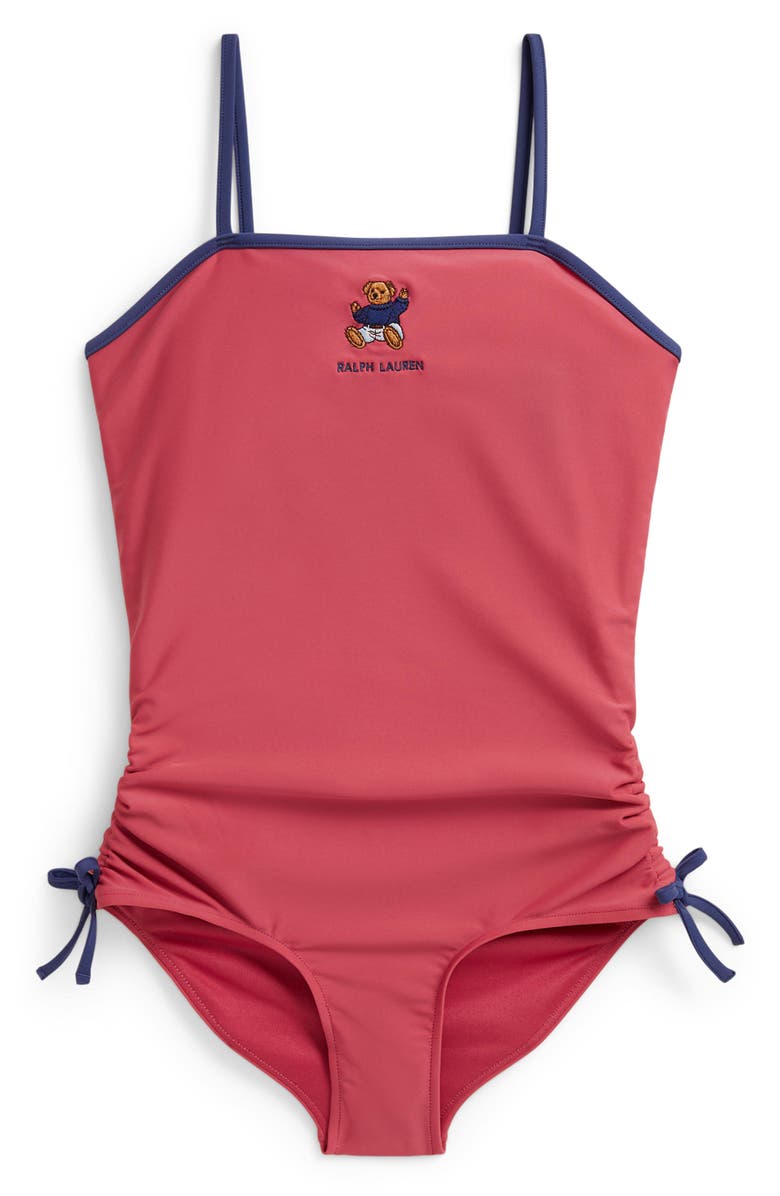 Polo Ralph Lauren Kids' Bear Embroidered One-Piece Swimsuit, Main, color, Nantucket Red Multi