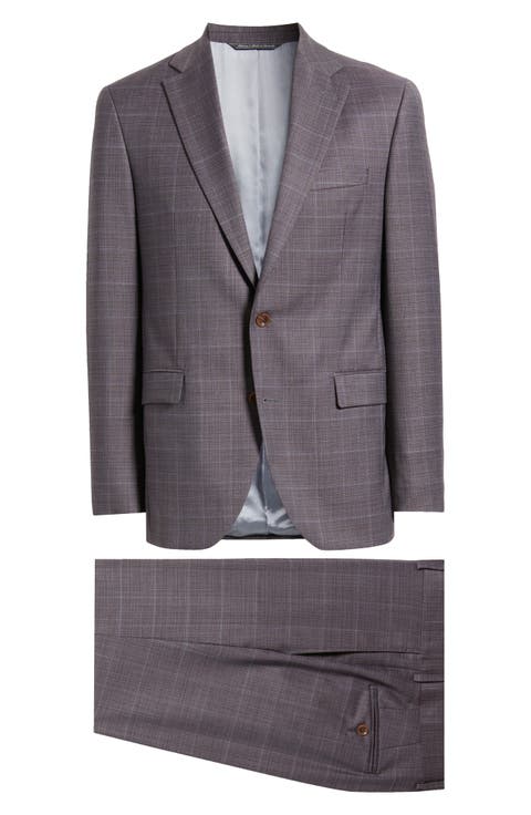 Esprit Regular Fit Burgundy Plaid Super 120s Wool Suit (Regular, Big & Long)