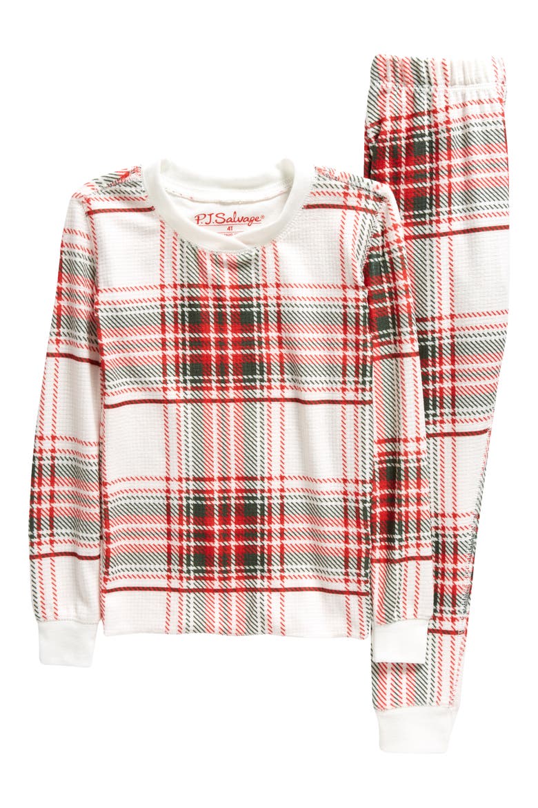 Kids' Plaid Fitted Two-Piece Pajamas, Main, color, IVORY