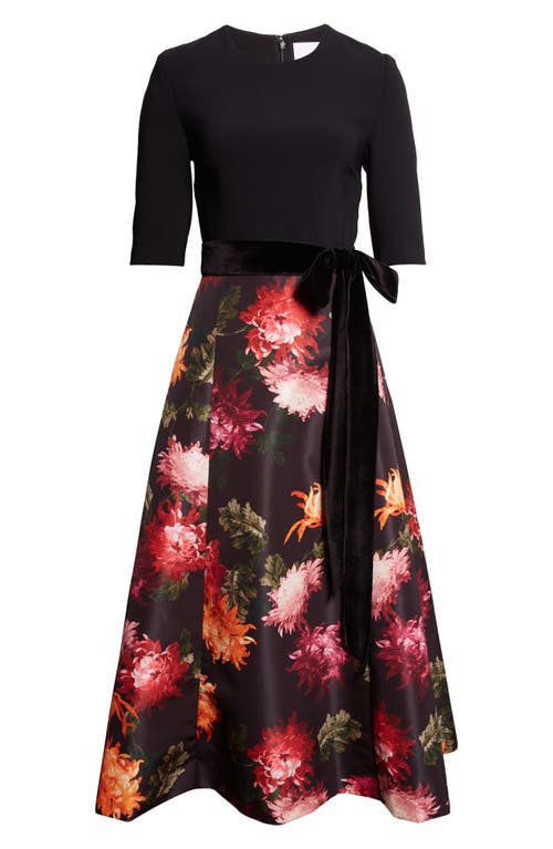 Carolina Herrera Floral Elbow-sleeve Bow Midi Dress In Multi