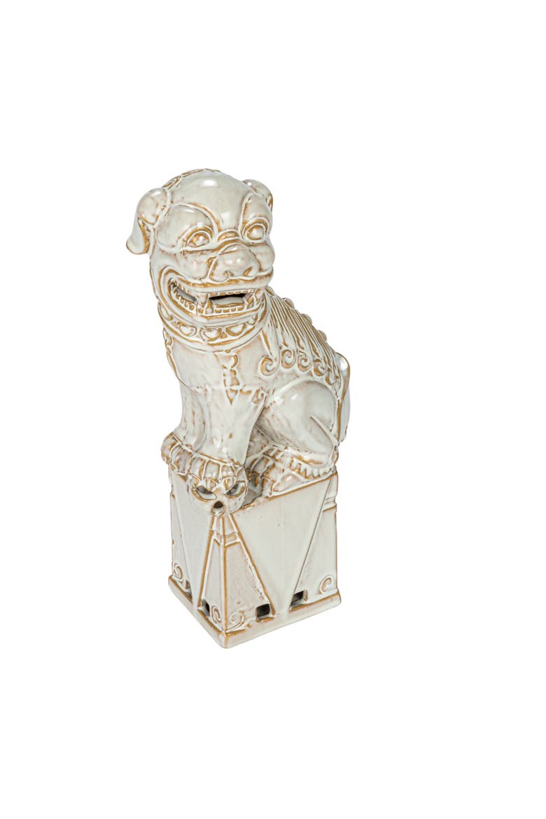 Stoneware Vintage Reproduction Guardian Lions Décor and Bookends, White, Main, color, White