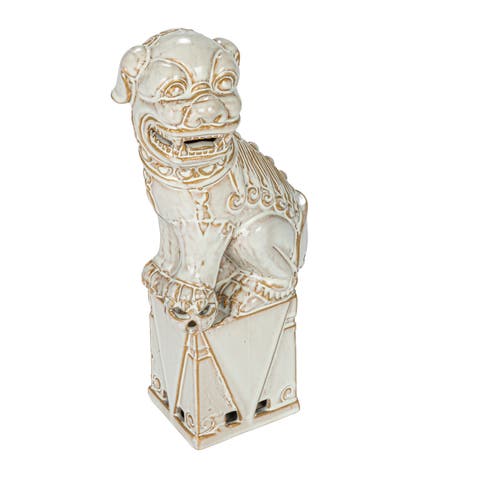 Stoneware Vintage Reproduction Guardian Lions Décor and Bookends, White