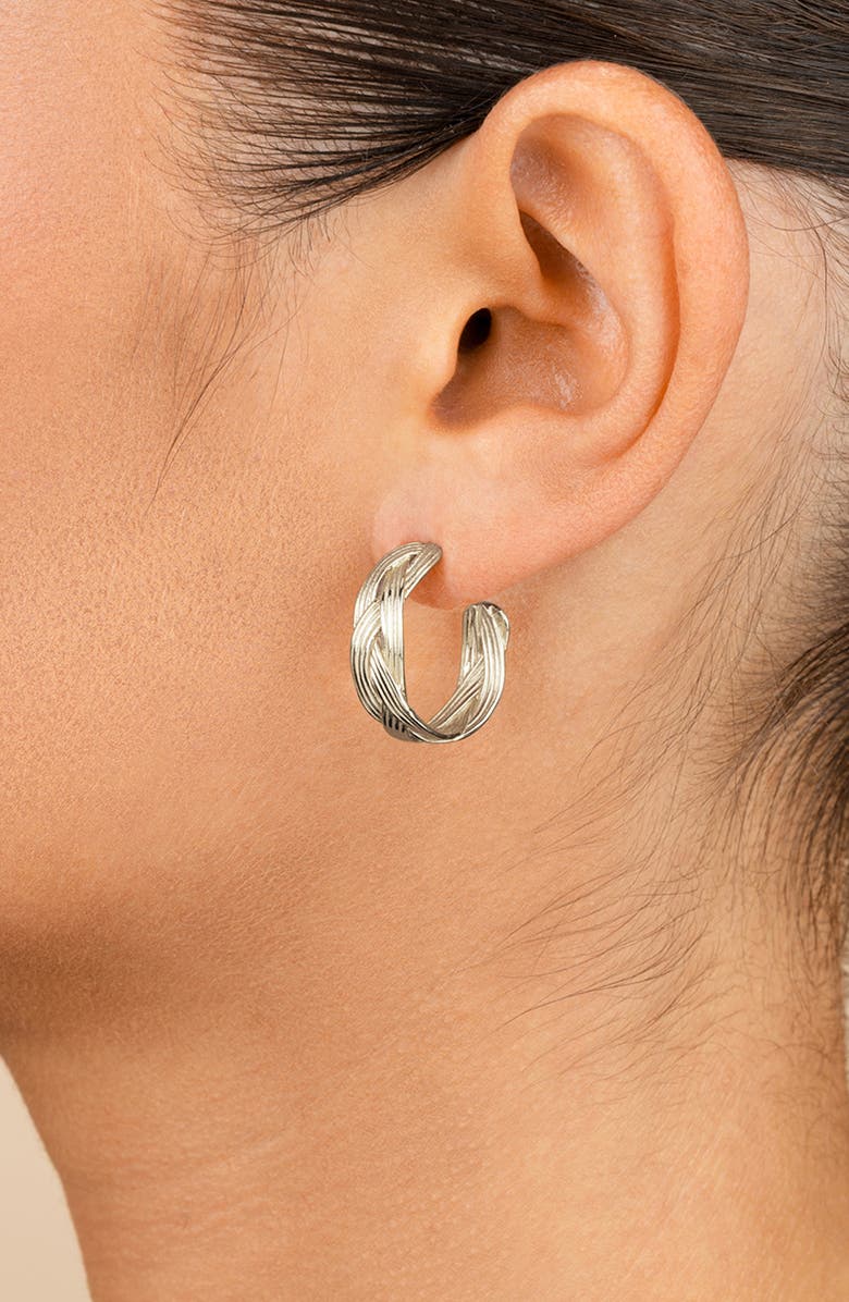 Sterling Forever Janet Ribbed Hoop Earrings, Alternate, color, Silver