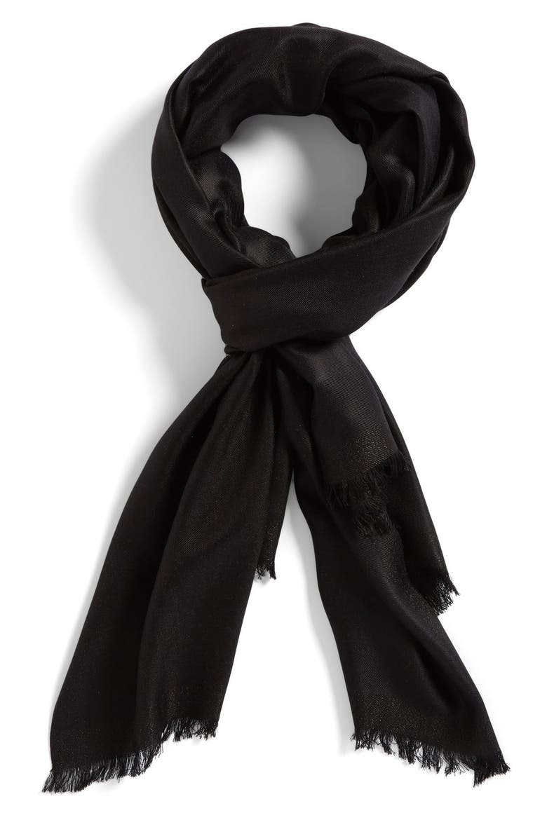 Shimmer Border Silk Wrap, Main, color, BLACK/ BLACK