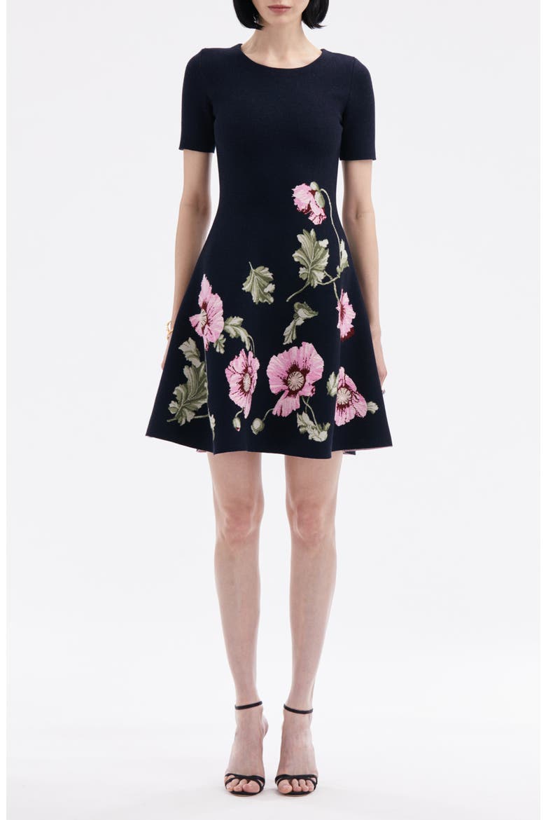Poppies Jacquard Sleeveless Fit & Flare Dress, Main, color, NAVY/ PINK