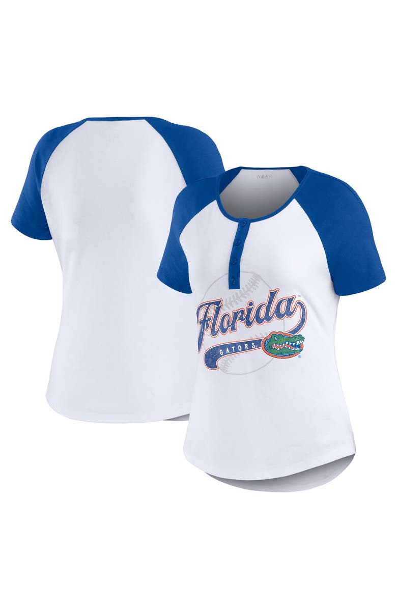 WEAR by Erin Andrews Women's WEAR by Erin Andrews White Florida Gators Baseball Logo Raglan Henley T-Shirt, Alternate, color, White