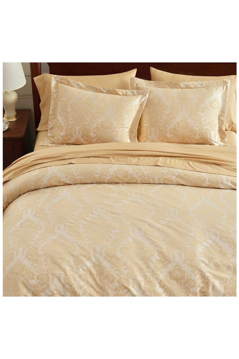 Vintage Damask Cotton Blend Jacquard Duvet Cover Set, Alternate, color, GOLD