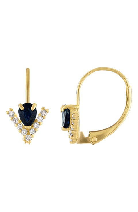 10K Gold Pavé Diamond & Sapphire Drop Earrings