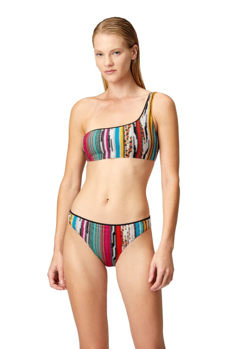 Missoni One-shoulder Bikini In Lamé Slub Viscose, Main, color, Multicoloured