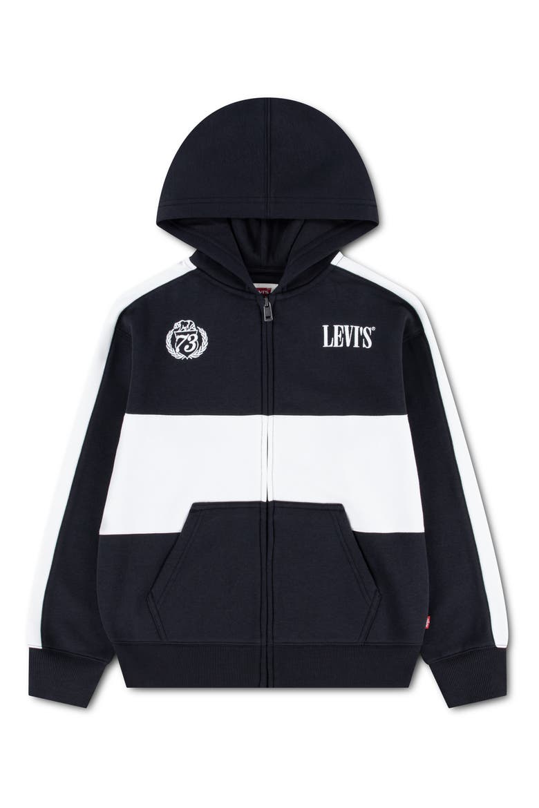 Kids' Colorblock Full Zip Hoodie, Main, color, JET BLACK