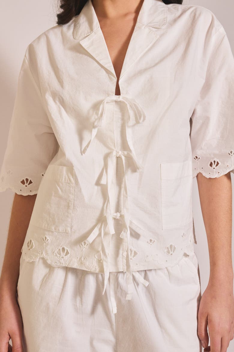 Cotton Shell Cropped Pajamas, Alternate, color, White Shell