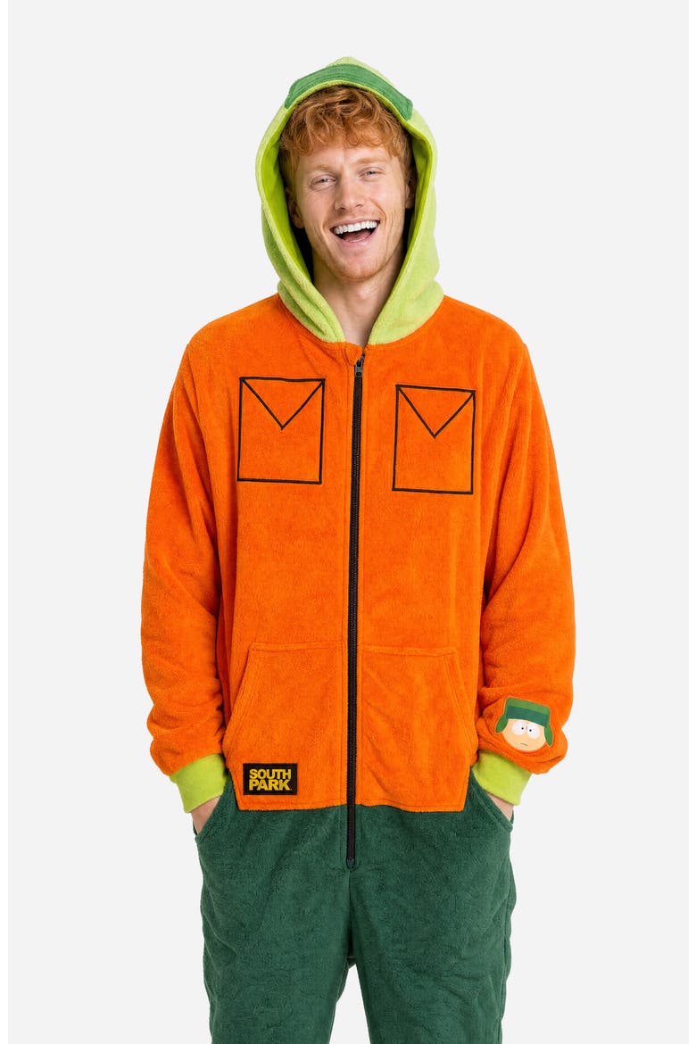 South Park Kyle Fleece Hooded Jumpsuit, Alternate, color, ORANGE