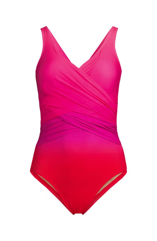 LANDS' END LANDS' END PLUS SIZE DD-CUP SLENDER TUMMY CONTROL CHLORINE RESISTANT WRAP ONE PIECE SWIMSUIT