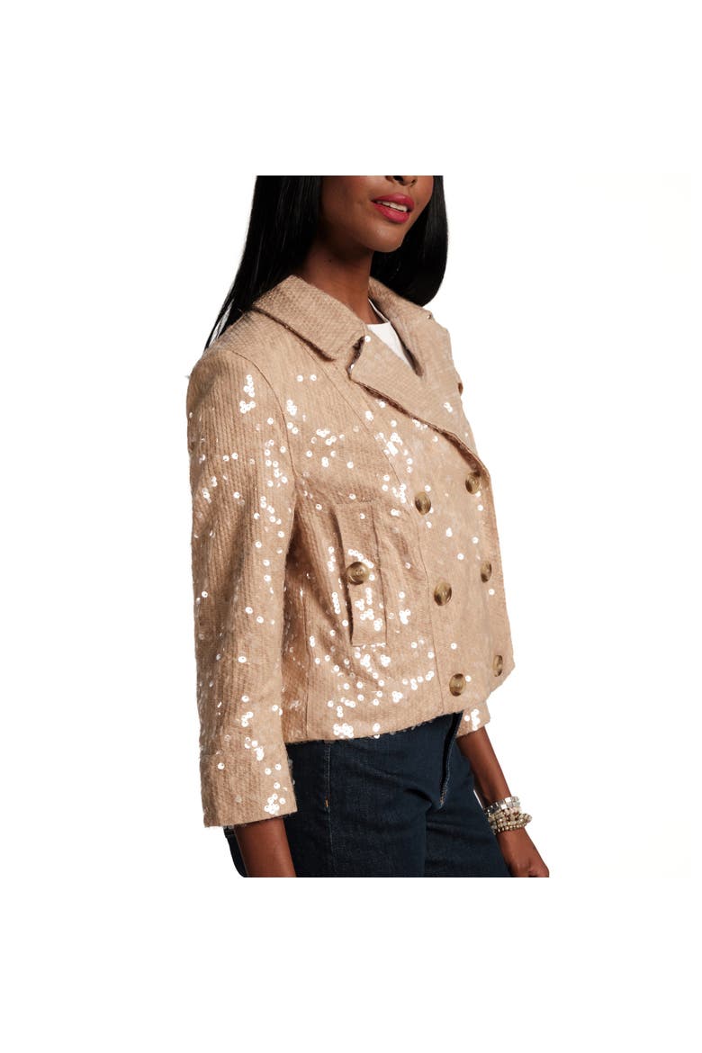 Sequin Moto Jacket Sequin Cotton Twill, Alternate, color, Champagne