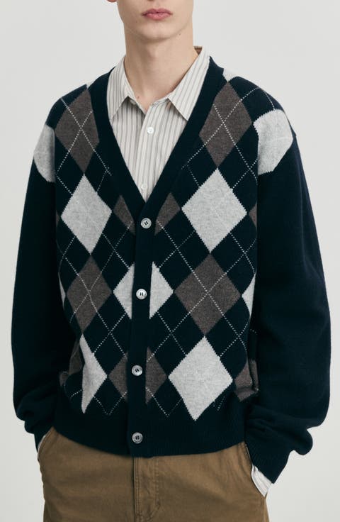 Gender Inclusive Argyle V-Neck Cardigan