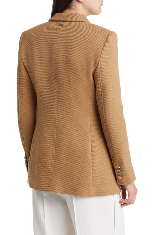 Hugo Boss Boss Jestena Double Breasted Virgin Wool Blazer In Brown