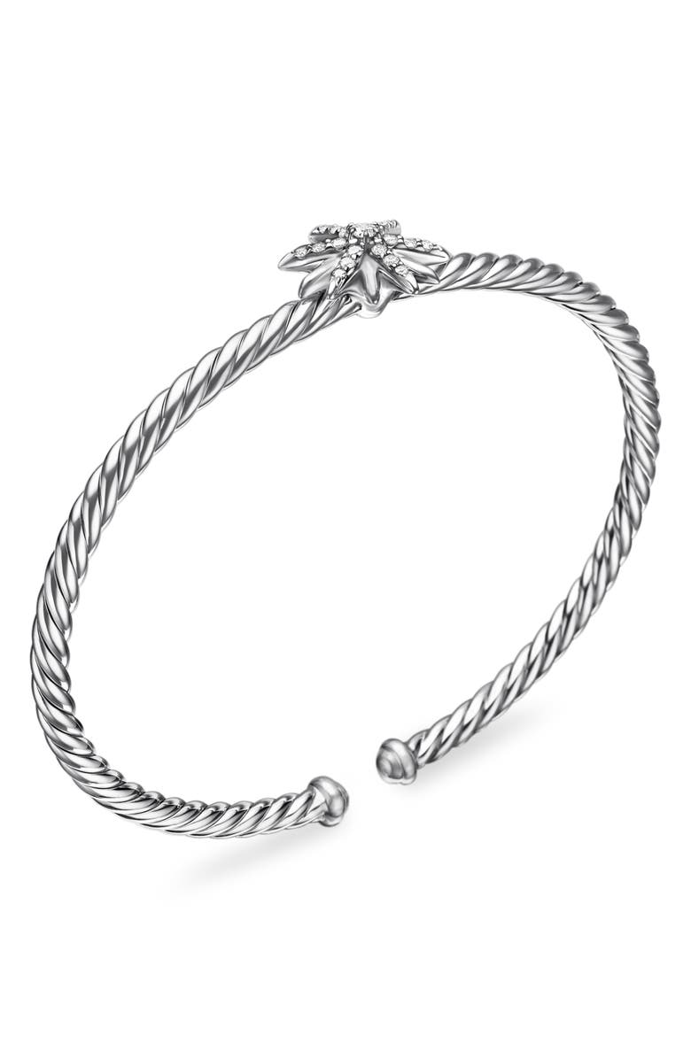 David Yurman Starburst Center Station Bracelet in Sterling Silver with Diamonds, 3mm, Alternate, color, Diamond/ Silver