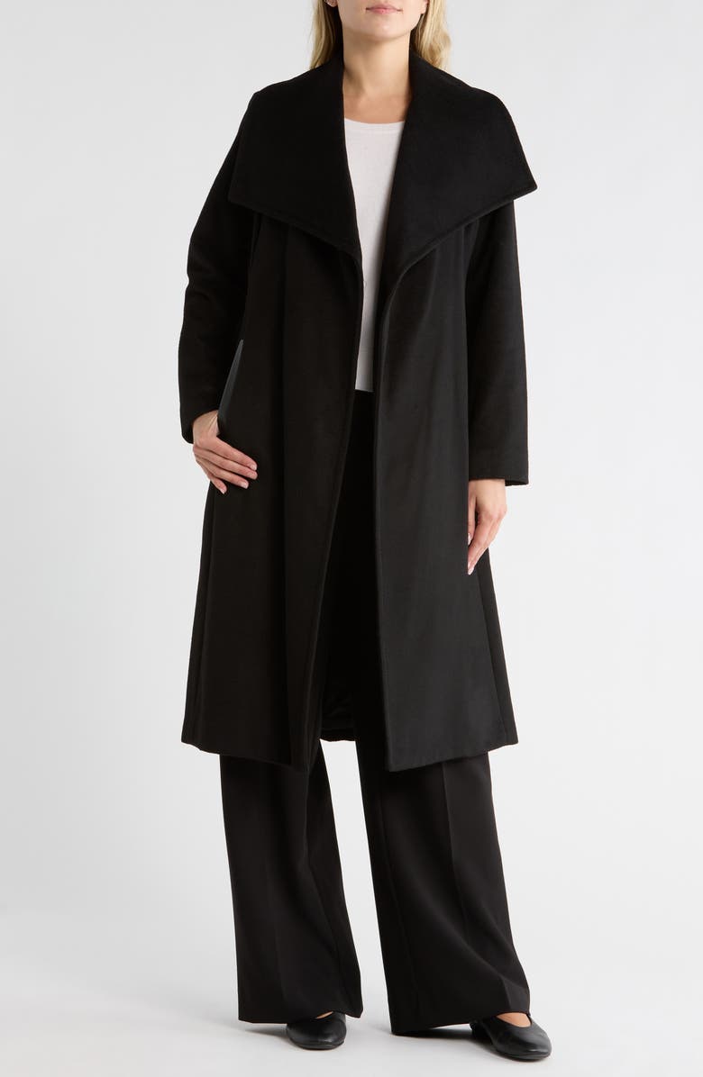 Michael Kors Wool Blend Longline Wrap Coat, Alternate, color, Black