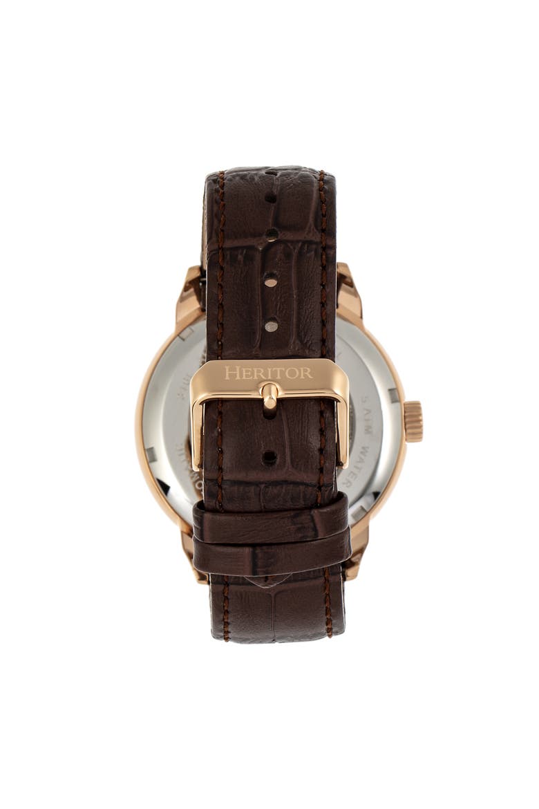 Sanford Semi-Skeleton Leather-Band Watch, Alternate, color, Rose Gold/Brown