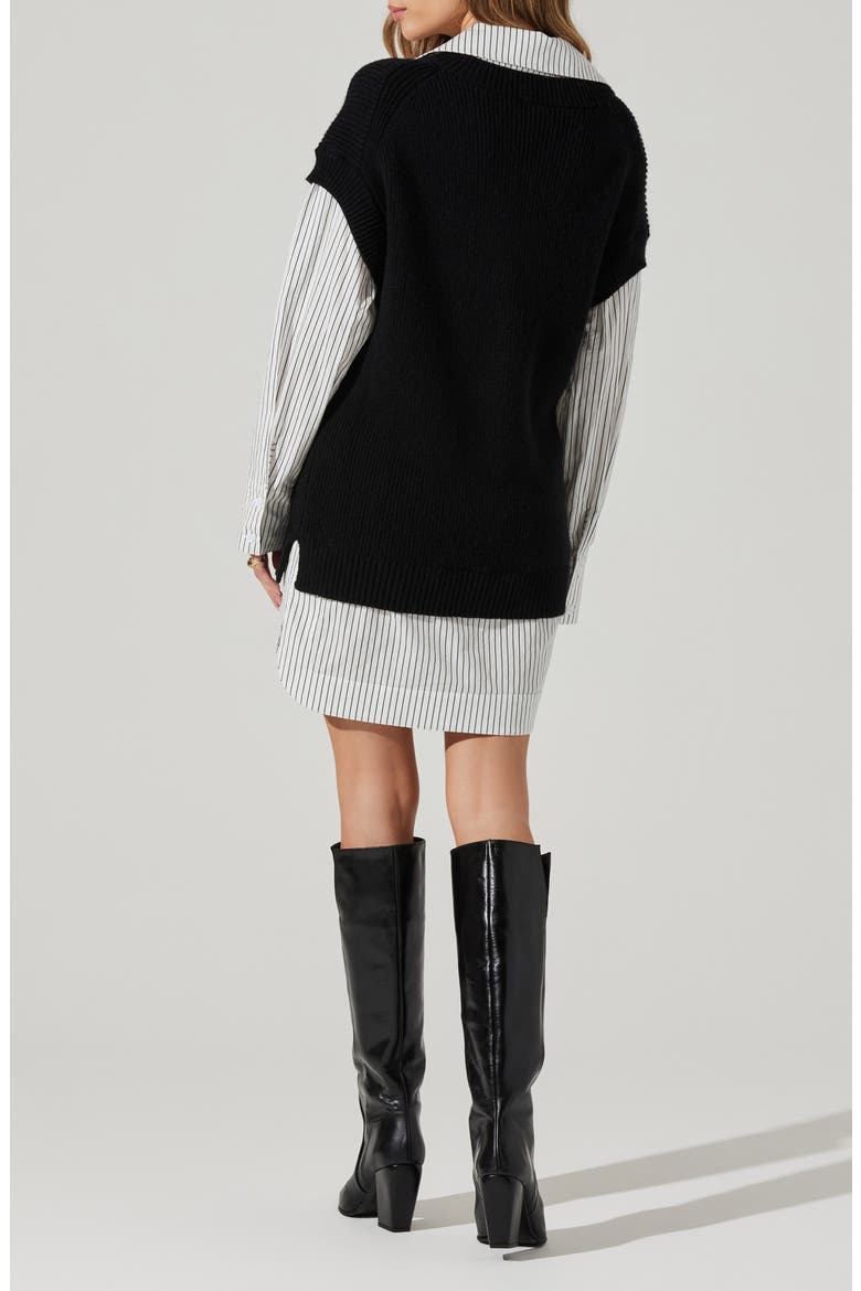 Ishilly Layered Long Sleeve Sweater Shirtdress, Alternate, color, BLACK WHIT