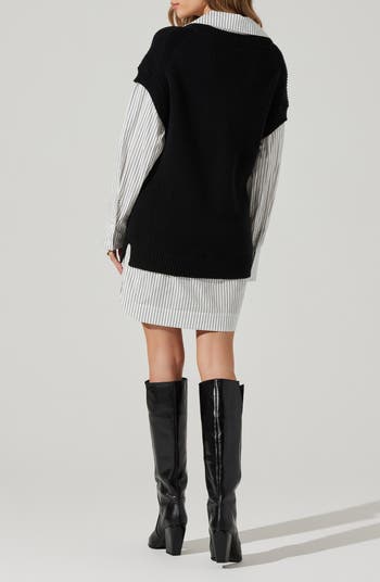 Ishilly Layered Long Sleeve Sweater Shirtdress