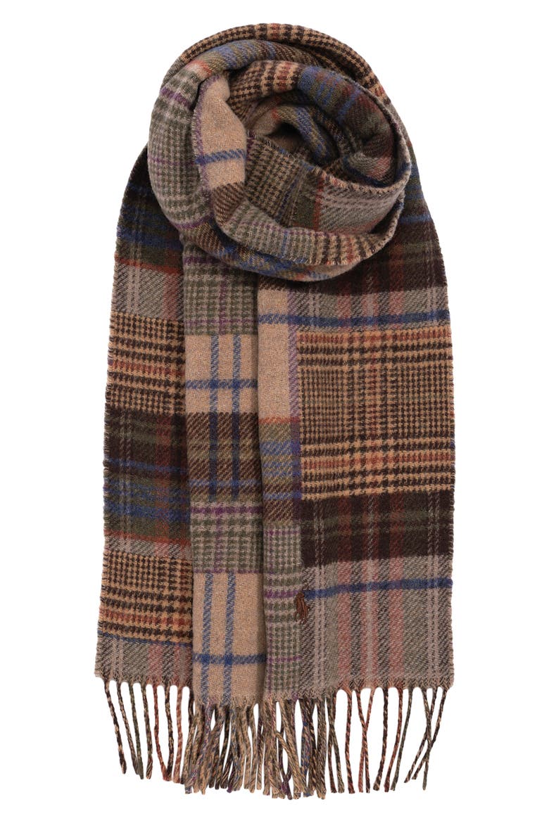 Patchwork Plaid Wool Scarf, Main, color, CAMEL MULTI