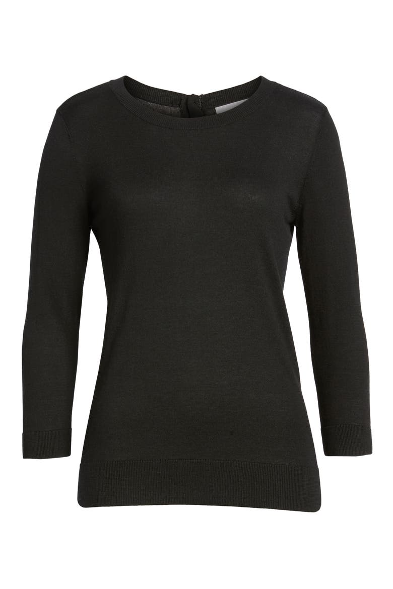 Back Button Crewneck Sweater, Alternate, color, BLACK