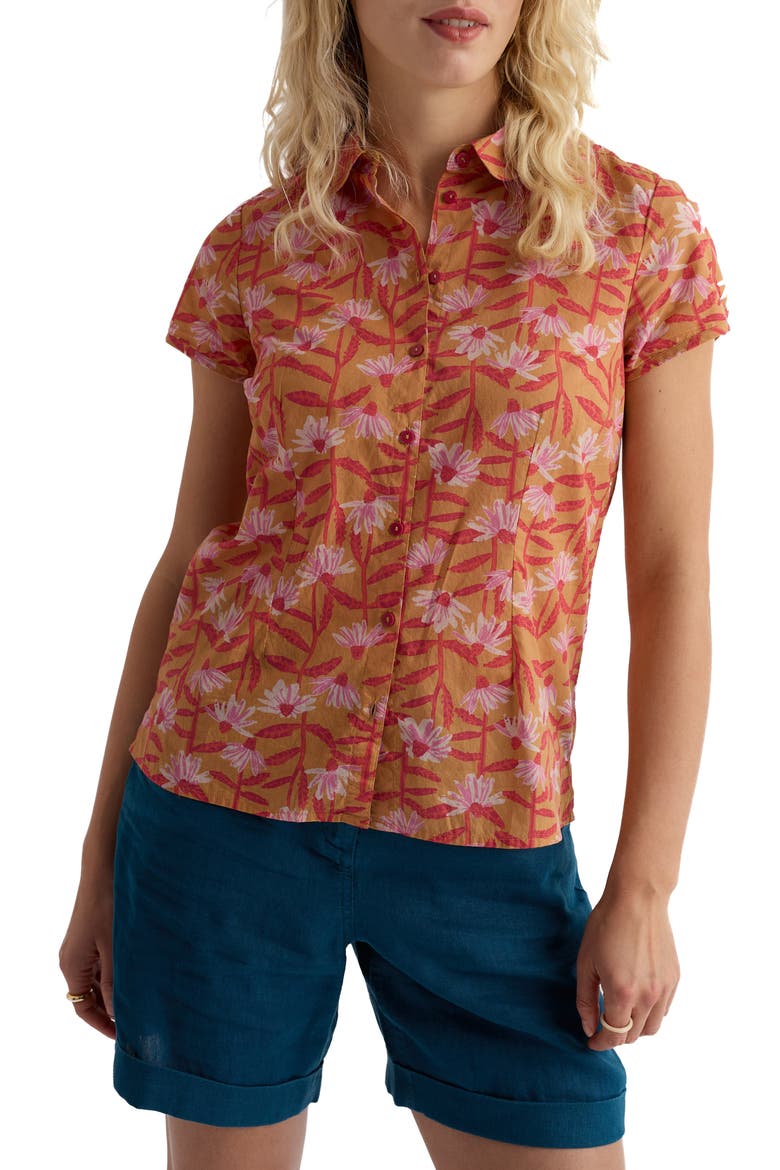 Rushmaker Floral Organic Cotton Voile Button-Up Shirt, Main, color, ECHINACEA STEMS DARK SIENNA