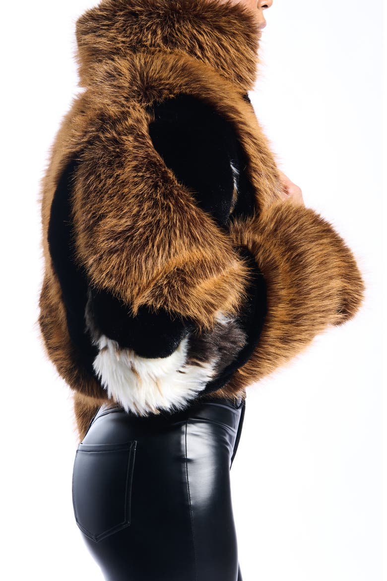 Chiara Faux Fur Crop Jacket, Alternate, color, BROWN MULTI