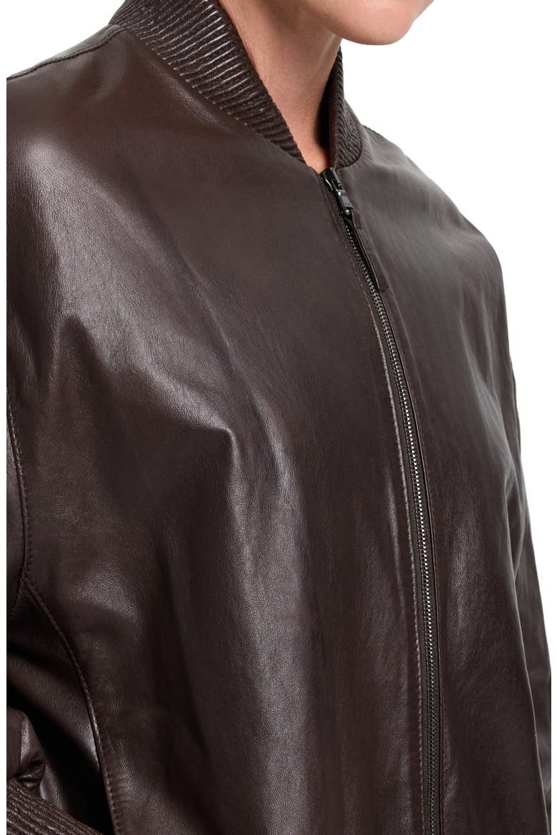Bubble Hem Leather Bomber Jacket, Alternate, color, DARK CHOCOLATE