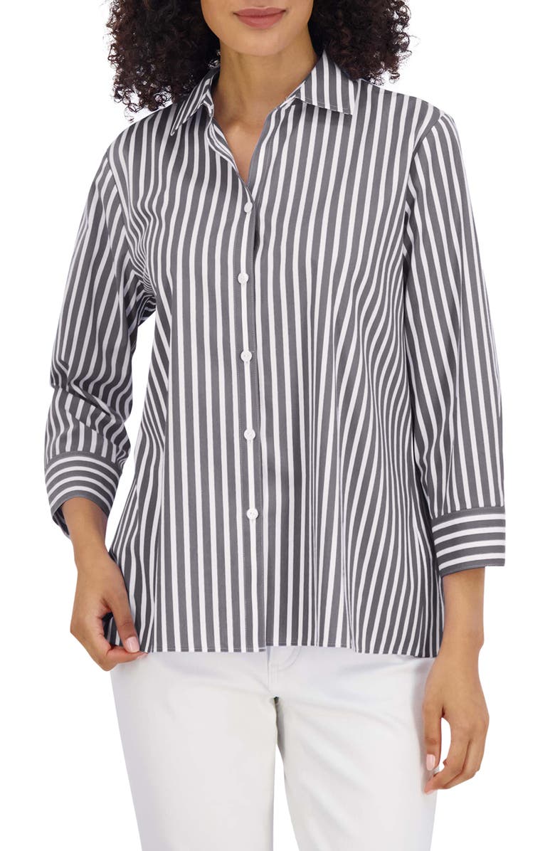 Foxcroft Sandra Stripe Cotton Blend Button-Up Shirt, Main, color,