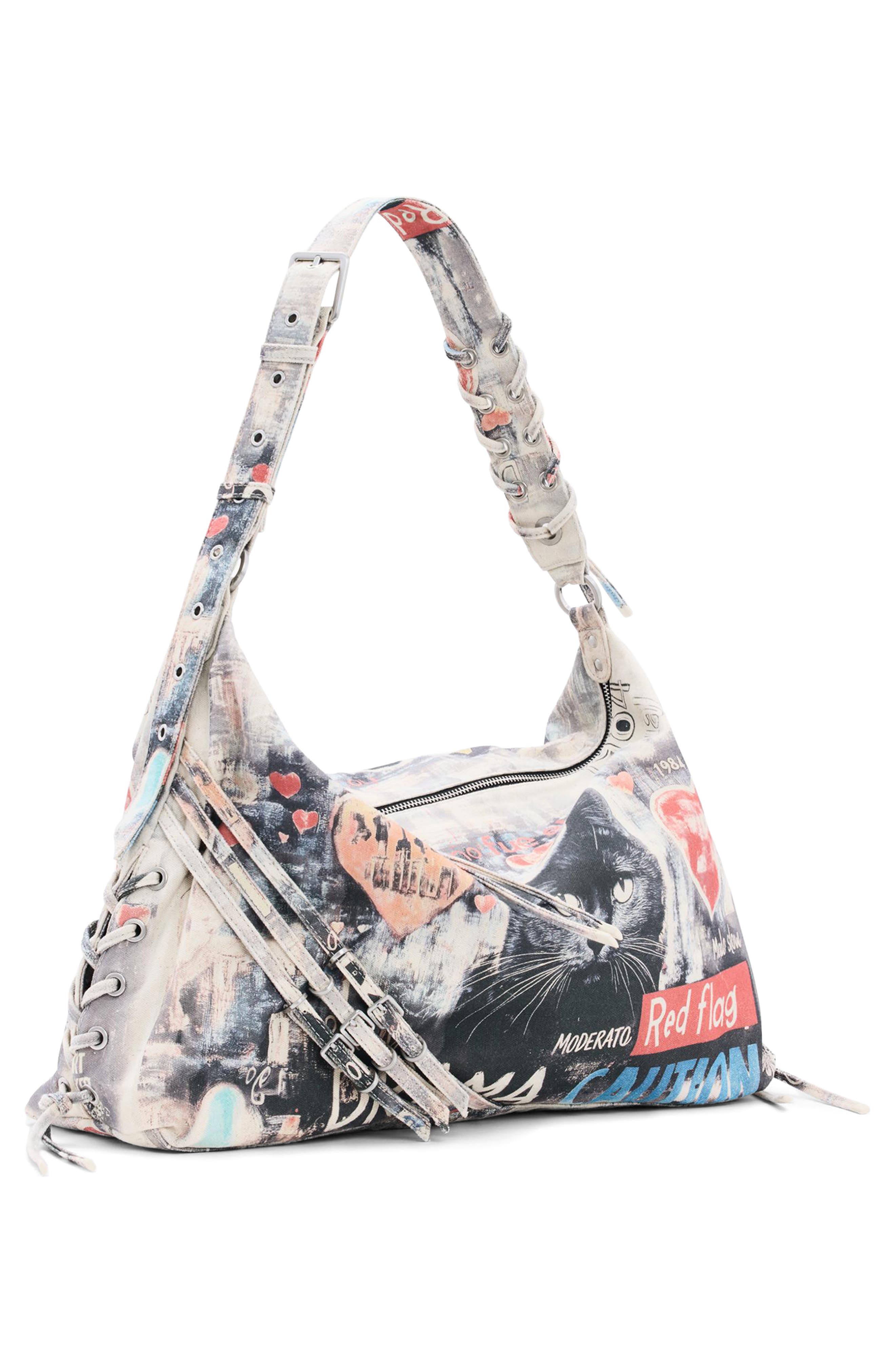 Large Mixed Print Denim Tote, Alternate, color, MULTI