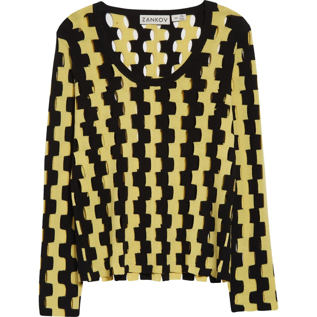 ZANKOV ZANKOV RITA PUZZLE INTARSIA CUTOUT MERINO WOOL SWEATER