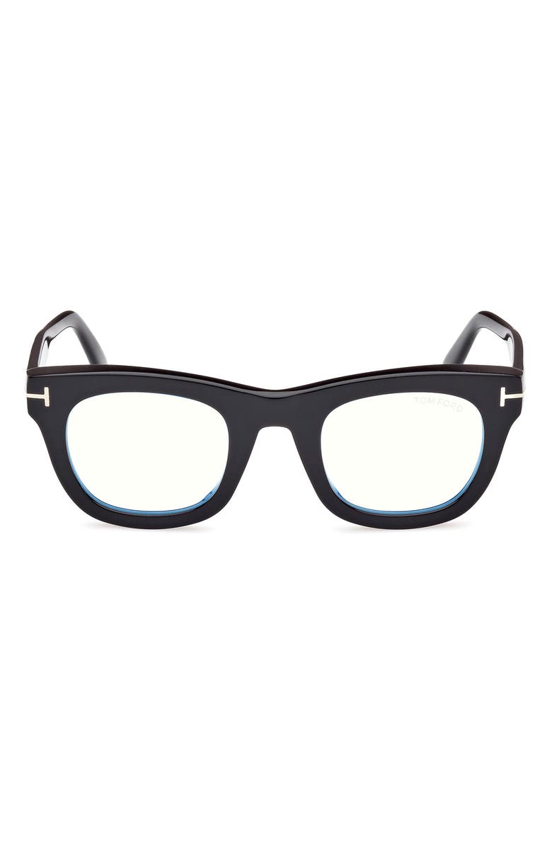 TOM FORD 48mm Square Blue Light Blocking Glasses, Main, color, Shiny Black