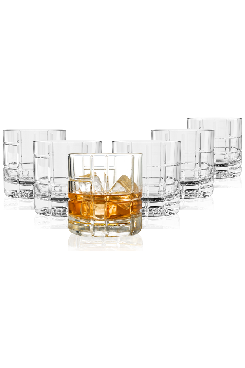 Premium Double Rocks Whiskey Glasses - Set of 6 Cocktail Glasses, Main, color, Checkered