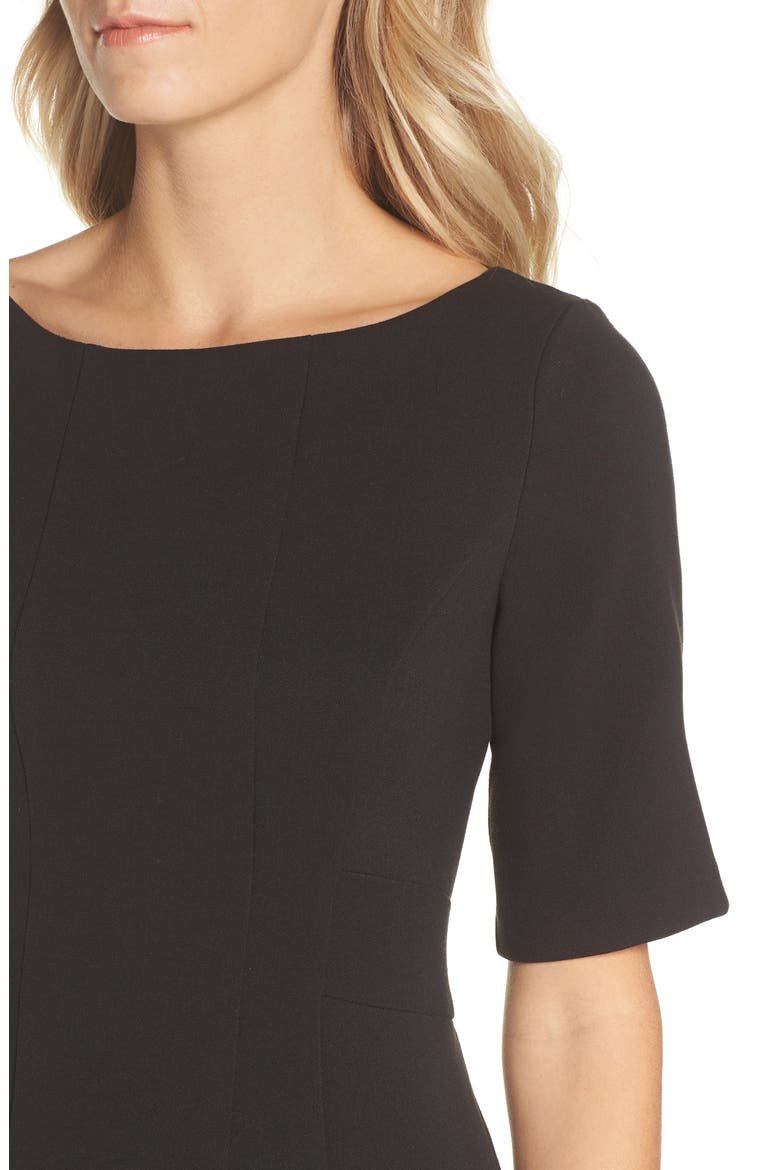 Bateau Neck Crepe Sheath Dress, Alternate, color, BLACK