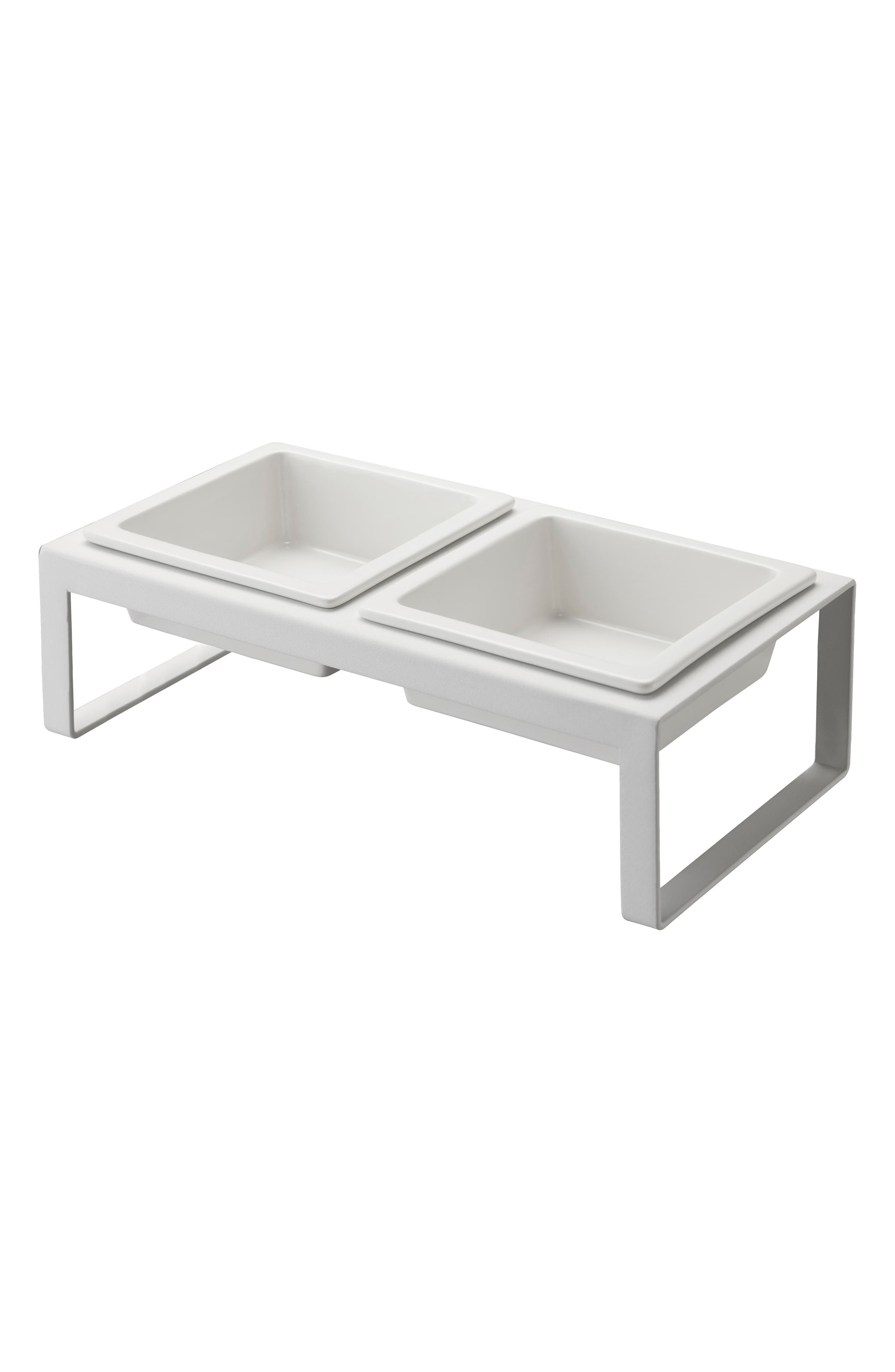 Yamazaki Pet Food Bowls & Stand - White