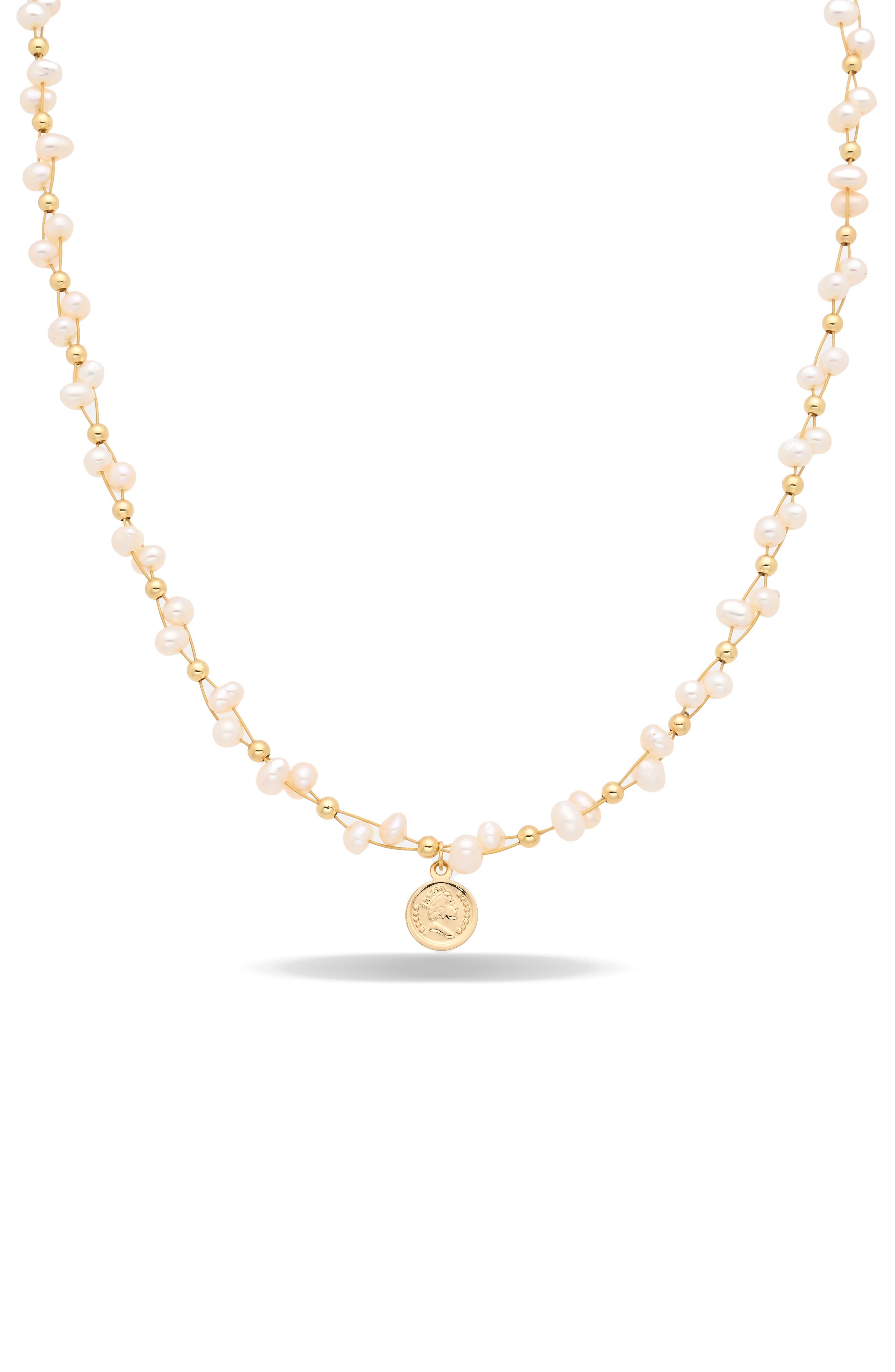 Elodie Freshwater Pearl Coin Pendant Necklace