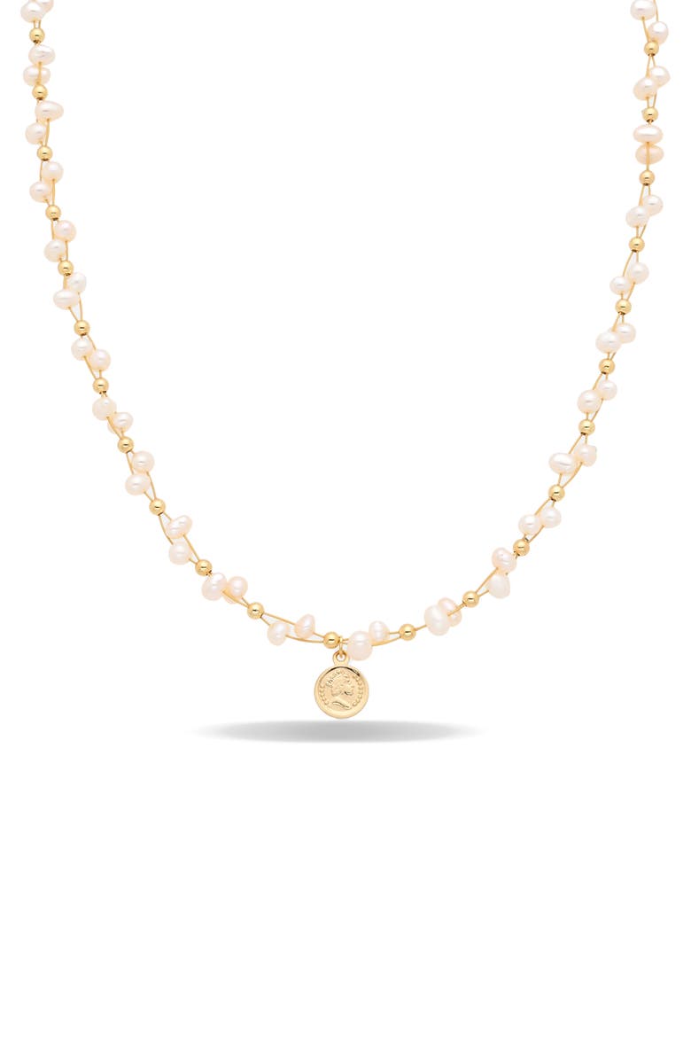Elodie Freshwater Pearl Coin Pendant Necklace, Main, color, GOLD