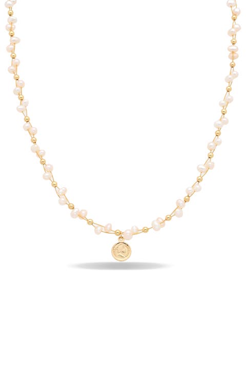 Elodie Freshwater Pearl Coin Pendant Necklace