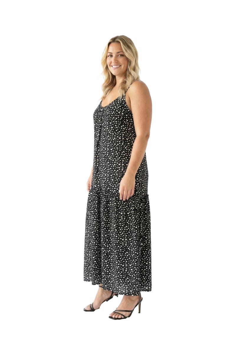 Curvy Essential Dots Print Scoop Neck Spaghetti Strap Pocket A-Line Maxi Dress, Alternate, color, Black Multi