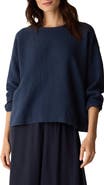 Eileen Fisher Crinkled Boxy Long Sleeve Stretch Organic Cotton Top
