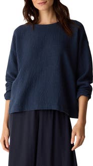 Eileen Fisher Crinkled Boxy Long Sleeve Stretch Organic Cotton Top