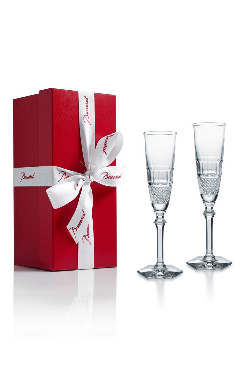 Diamant Set of 2 Lead Crystal Champagne Flutes, Main, color, CLEAR