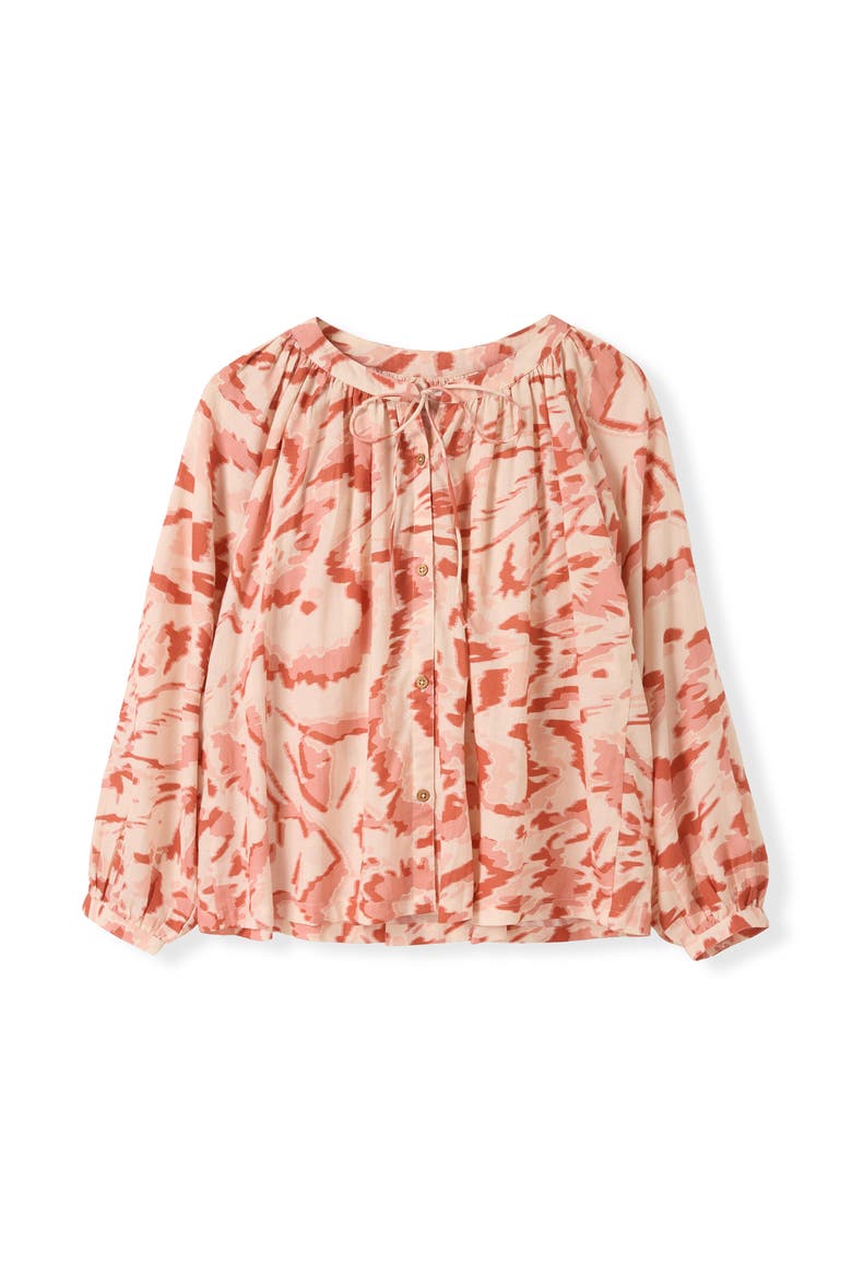 Long Sleeve Tie Neck Swing Shirt, Alternate, color, Ecru Blurred Floral