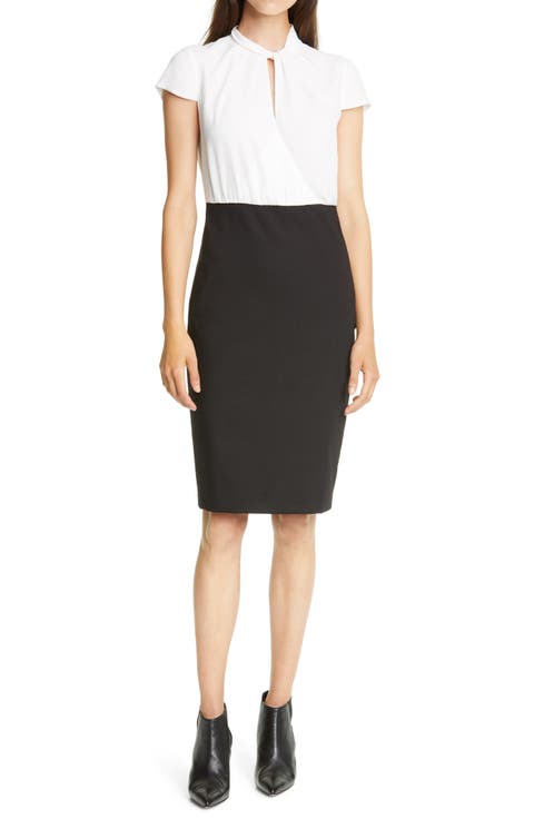 Daylla Two-Tone Mock Neck Pencil Dress