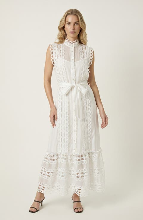 Sleeveless High Neck Lace Overlay Dress