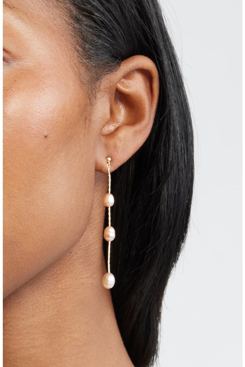 Demi Fine Freshwater Pearl Linear Drop Earrings, Alternate, color, BLUSH- 14K GOLD PLATED