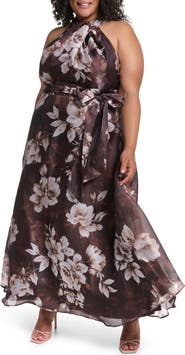 Eliza J Twist Neck Satin Gown